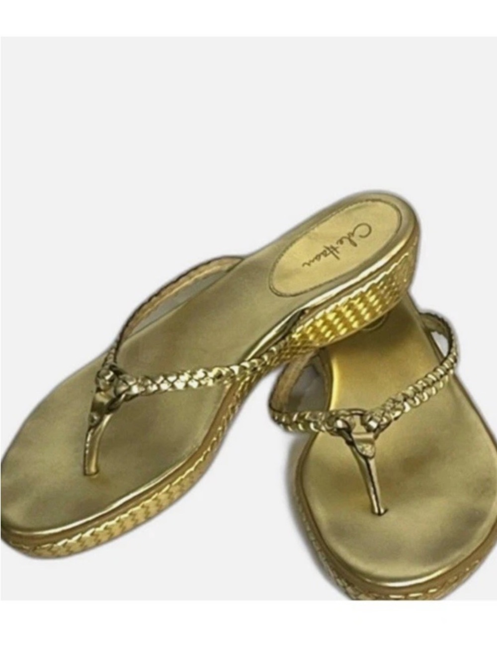 Cole Haan Gold Braided Wedge Thong Sandals Size 6.5